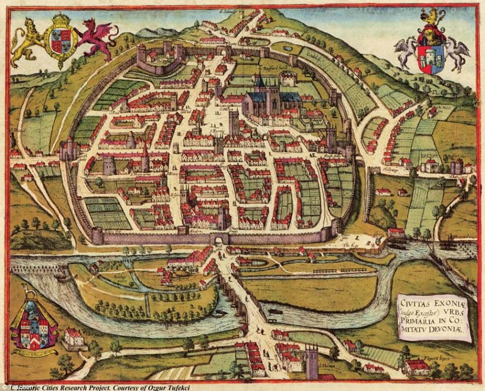 Map of 16th century Exeter
